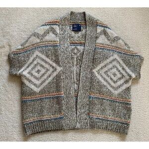 American Eagle Womens Aztec Poncho Cardigan XS-S Wool Alpaca Chunky Tribal Knit